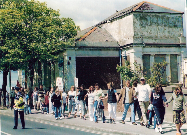 Protesters at the street rally in June 2005 opposing the plan to redevelop the sea baths in Dún Laoghaire, Co Dublin. Photo Gillian Mills/Inshore Ireland