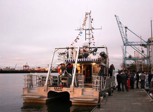 RV Keary was officially named by Barbara Keary, wife of the late Ray Keary, at the Poolbeg Marina in the heart of Dublin. Photo Gillian Mills/Inshore Ireland