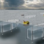 Highly automated offshore production nodes with fish cages and service platforms for personnel to transform Irish aquaculture. Artist's impression, BIM