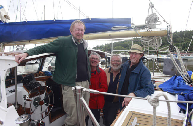 The crew (l to r): Mickey, Dick, Donal, Tommy alongside in Crosshaven. Photo Tom Lawlor