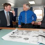 Dr Peter Heffernan, MI; Dr George Rose, Memorial University of Newfoundland and Canadian Ambassador to Ireland, his Excellency Loyola Hearn on board RV Celtic Explorer