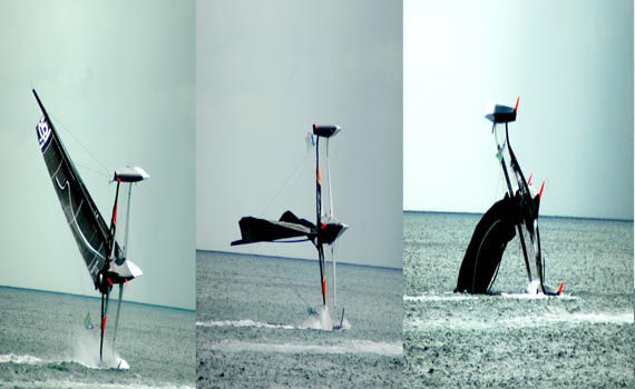 MOD Spindrift capsizes in gusty conditions in Dublin Bay. Photo Gillian Mills/Inshore Ireland
