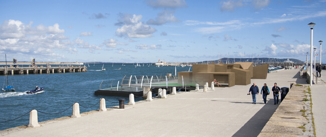 Artist impression of the urban beach facility in Dún Laoghaire Harbour