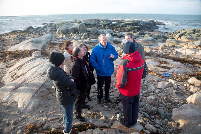 Minister Simon Coveney speaks to locals in Connemara. Councillor Seosamh O Laoi, second left; Senator Hildegard Naughton, Councillor Eileen Mannion and Sean Kyne TD