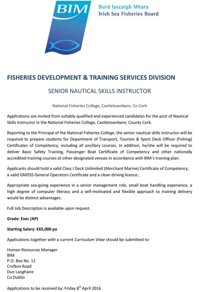 BIM Vacancy Nautical Skills Instrucutor 2016 edited 1