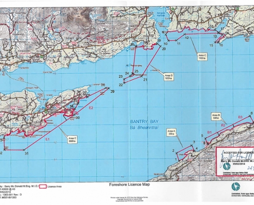 Bantry Bay foreshore licence map of mechanical seaweed harvesting site